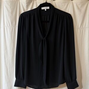 Lark & Ro Black Tie-Neck Blouse